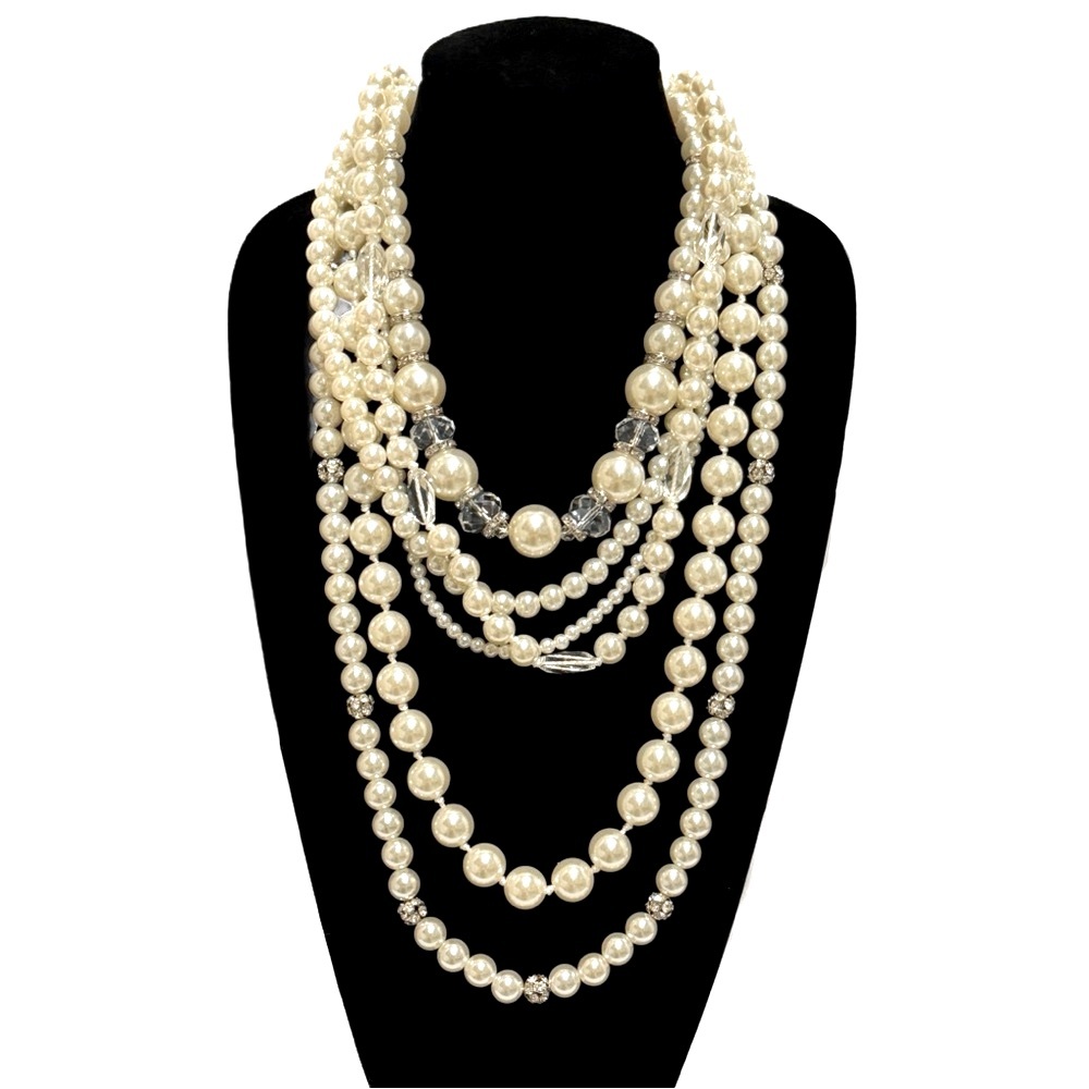 WHITE HOUSE BLACK MARKET | NWT | Pearl Statement Necklace w Silver Bow Brooch - Picture 7 of 8